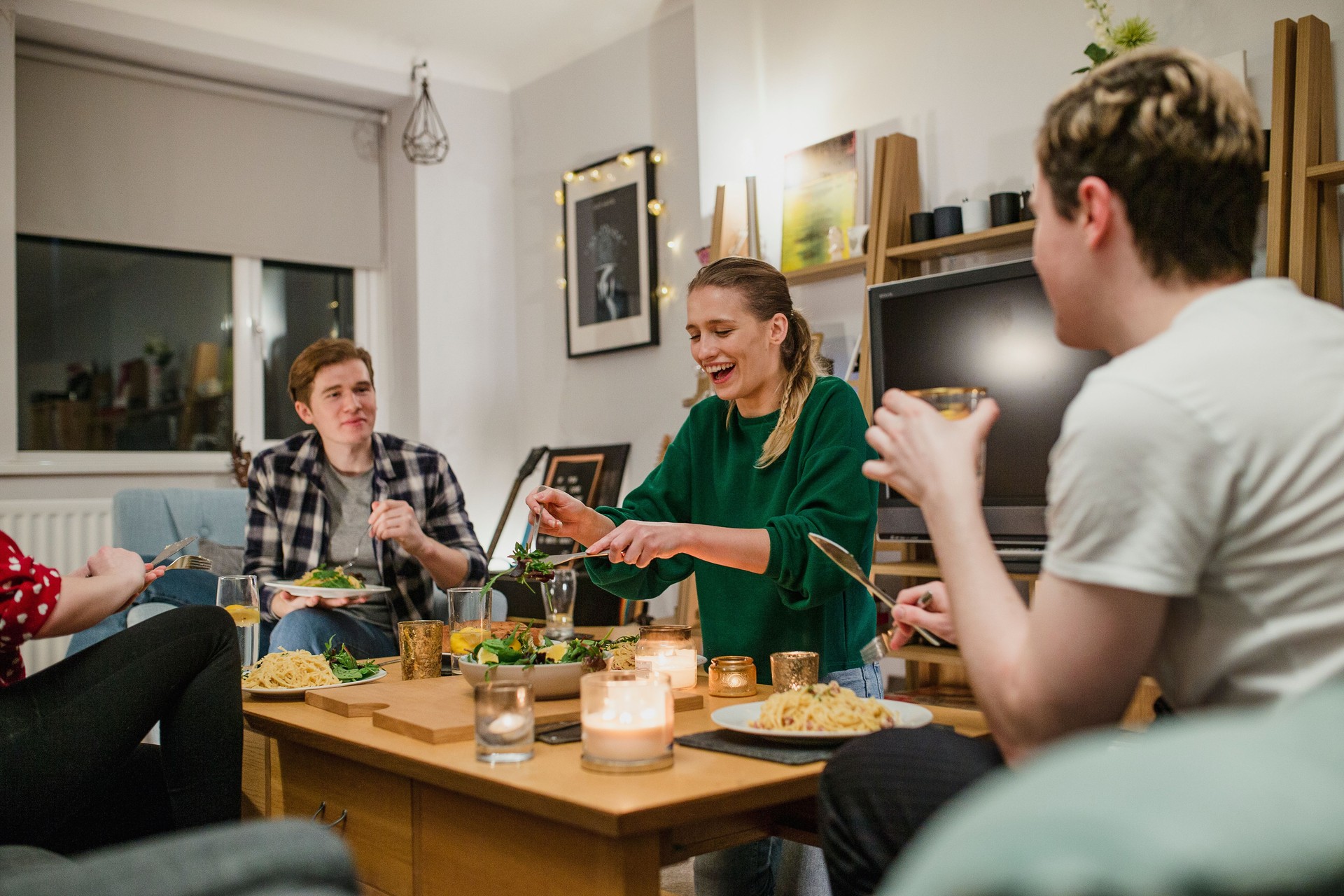 Young Couples Having Dinner at Home